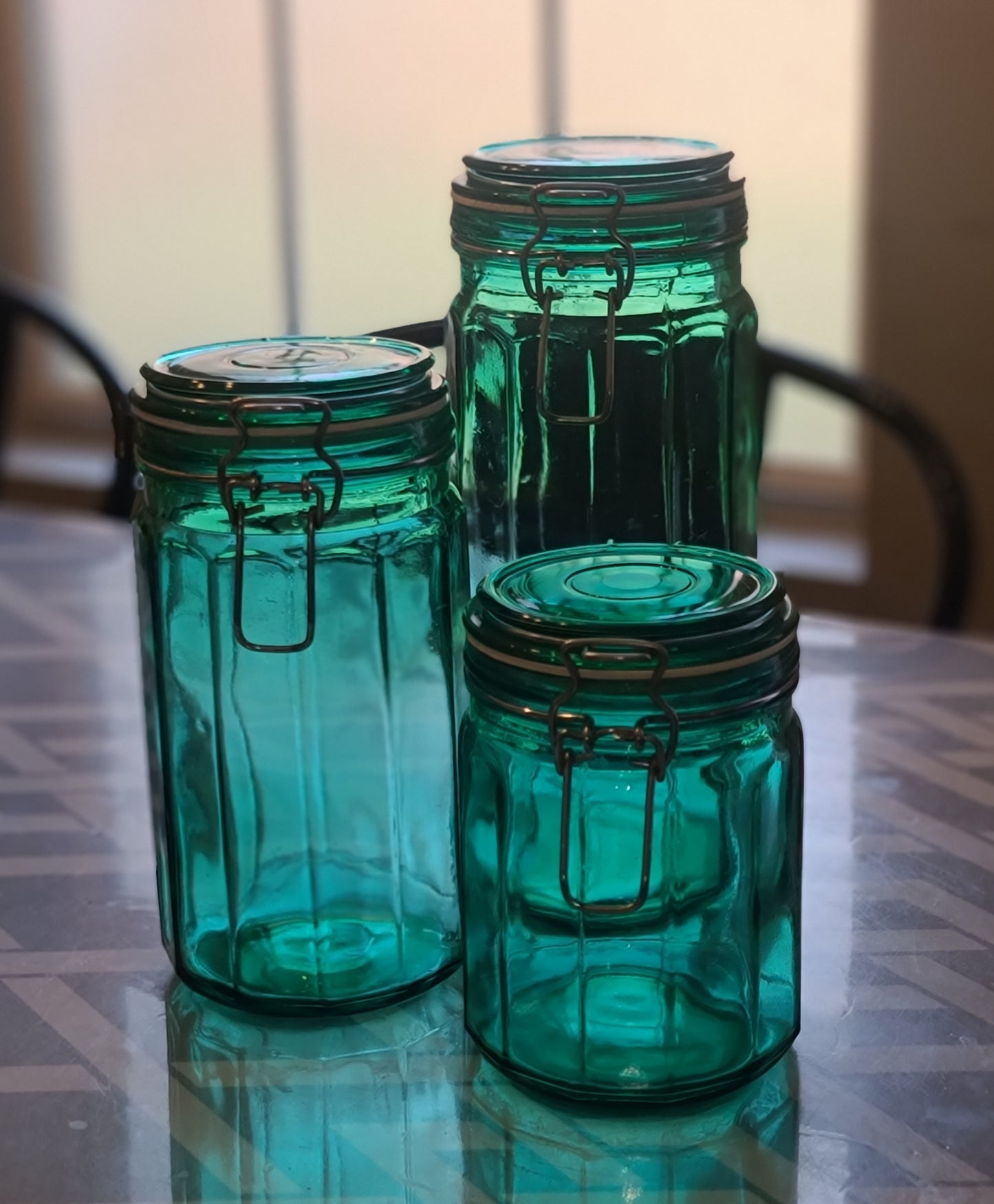 Green Glass Canisters - Set of 3