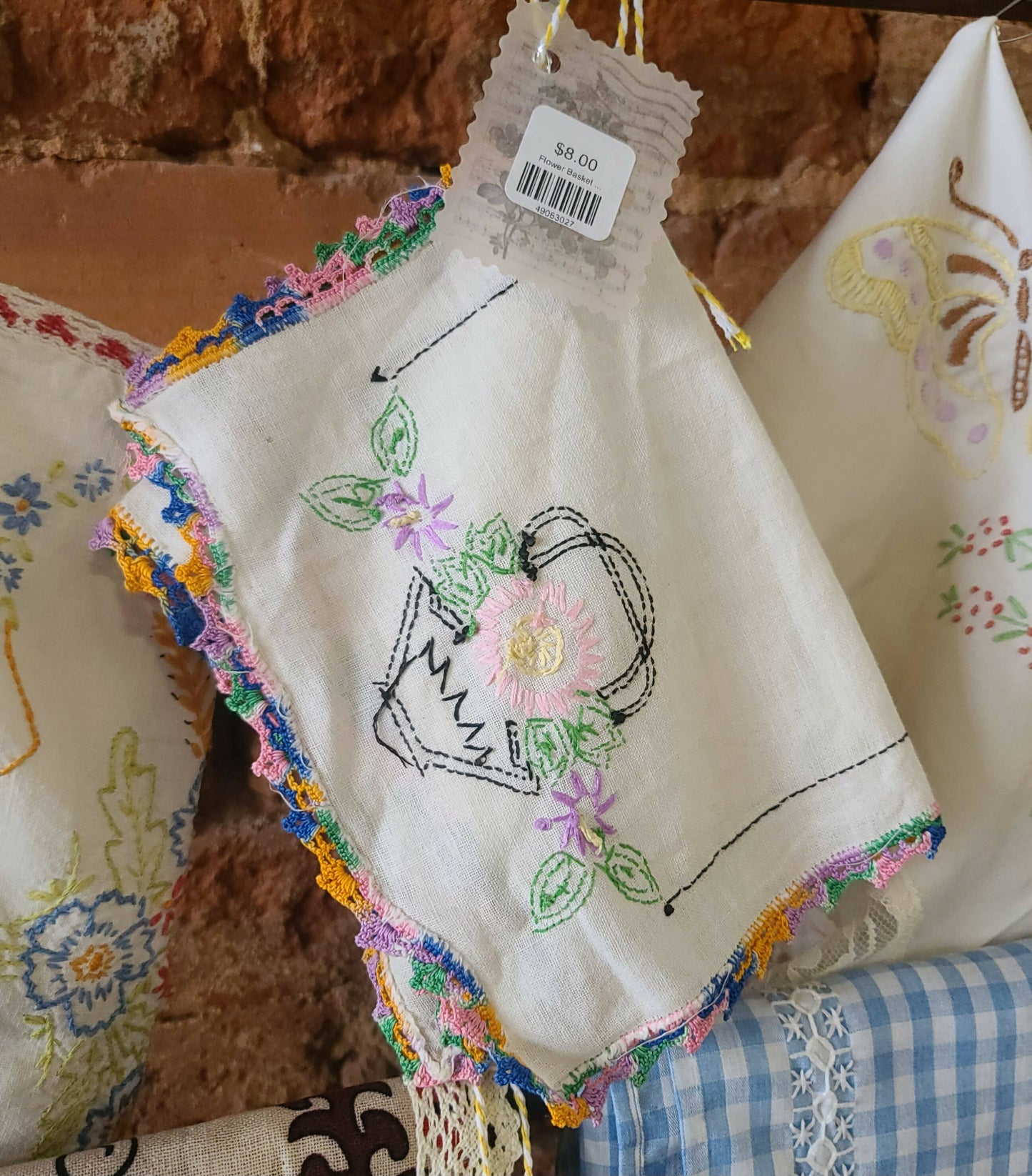 Flower Basket Stitched Handkerchief