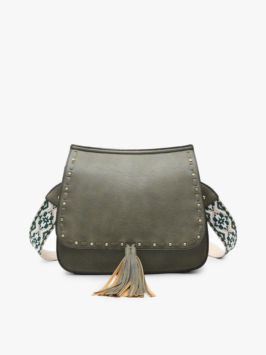 Bailey Crossbody with Print Contrast Strap - Olive