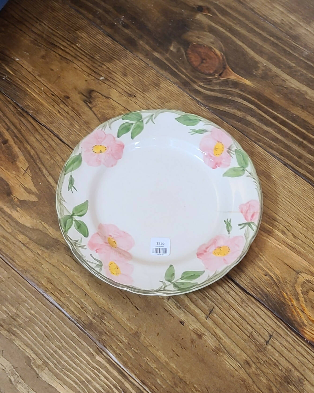 Pink Flowers Painted Plate *