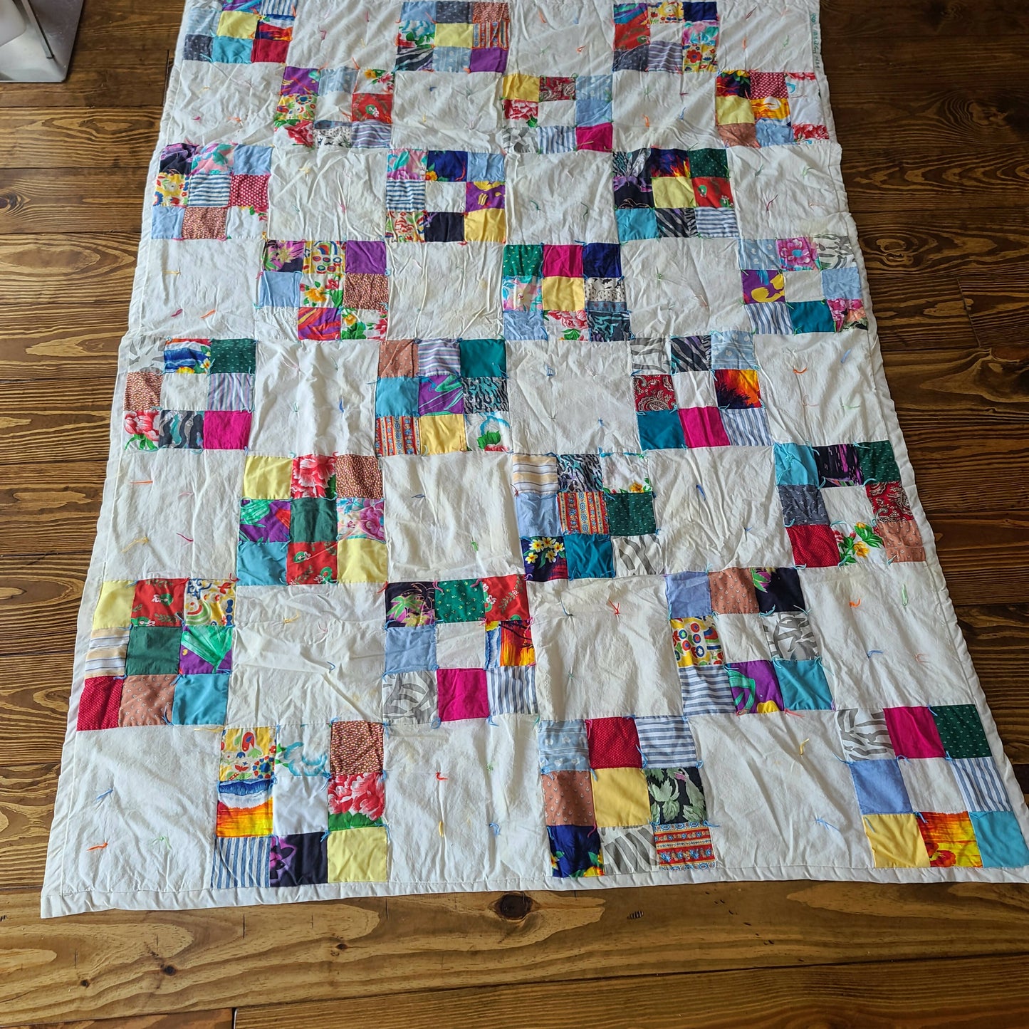 Quilt - White & Patchwork Squares (Signed)