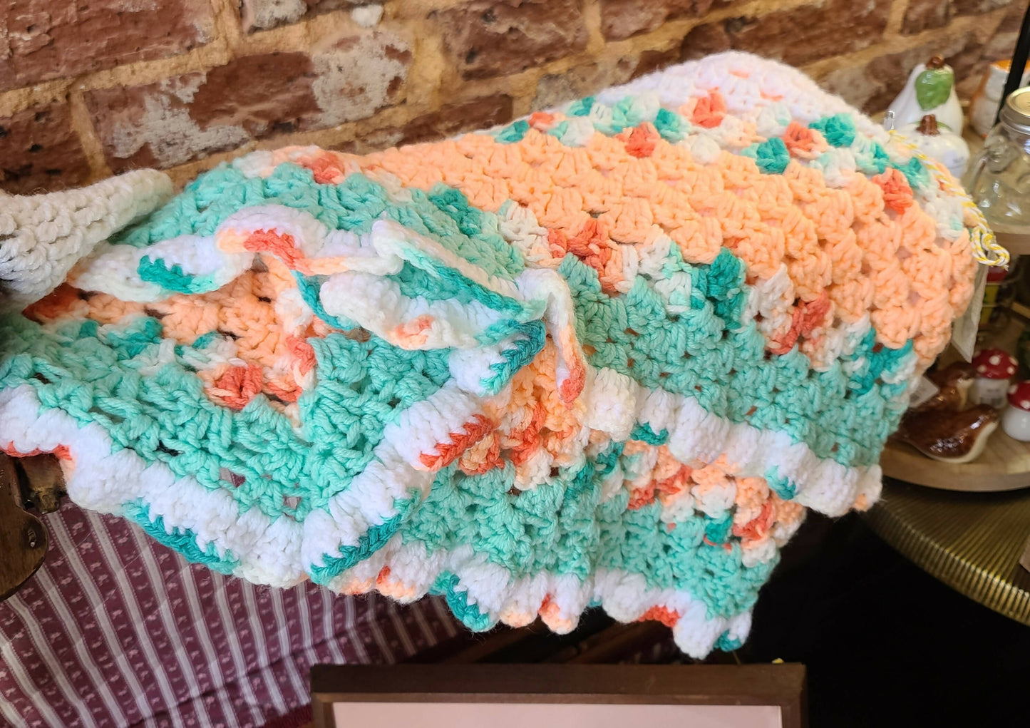 Peach & Green Crocheted Quilt